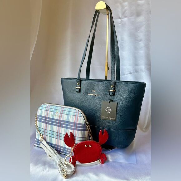 Nanette Lepore Blue, Spring Plaid & Red Tote 3 Piece Collection- NWT - Picture 1 of 12